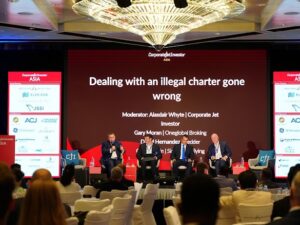 Panel "Dealing with an illegal charter gone wrong" at Corporate Jet Investor Asia 2026 in Singapore, with Gary Moran of Oneglobal